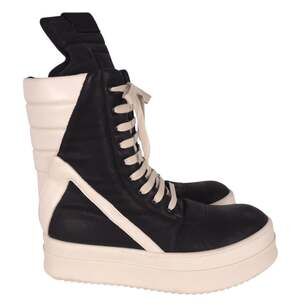 Rick Owens Mega Geobasket Sneakers US 15 EU 48 Mens Black Milk Leather $1955